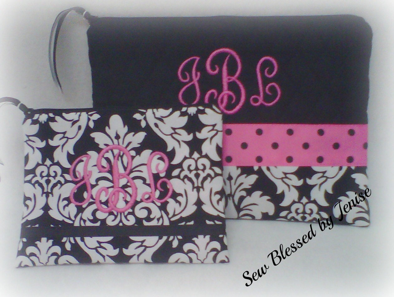 Graduation Gift, Damask Monogrammed Cosmetic Bag Gift Set