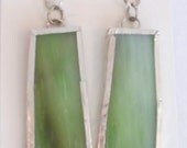 Stained Glass Earrings- Moss Green - Silver French Hook