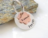 Dog or Cat ID Tag  - Mixed Metals - Hand Stamped Pet ID Tag - Flower