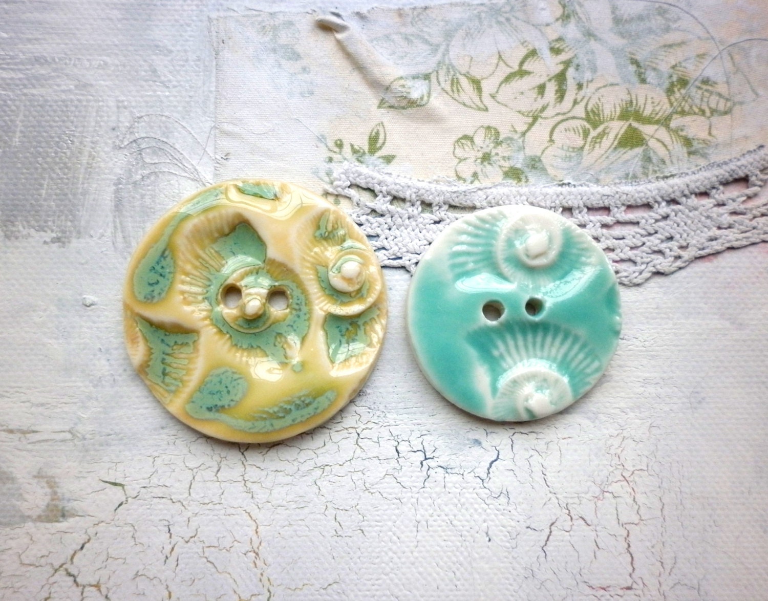 Rock Pool, A set of two handmade ceramic sew on buttons in Teal