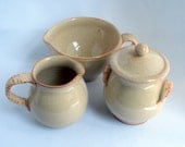 Creamer, sugar jar and little mixing bowl