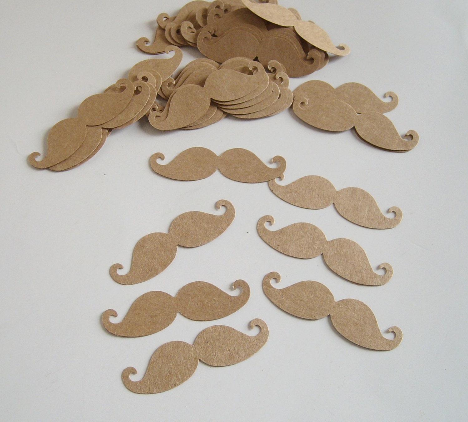 50 Mustache die cuts, kraft moustaches, mustache punch out, scrapbook embellishment, wedding decoration, party supply