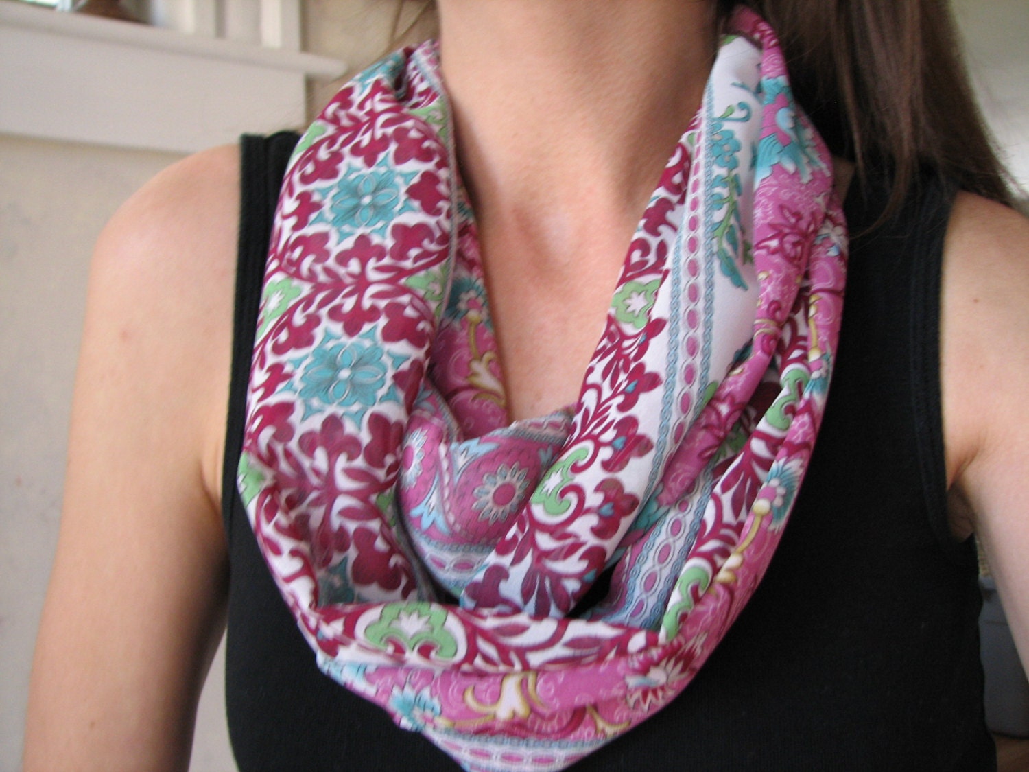 Pink Floral Infinity Scarf