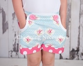 Toddler and Girls Sailor Shorts in Cottage Garden Blue by Charming Necessities