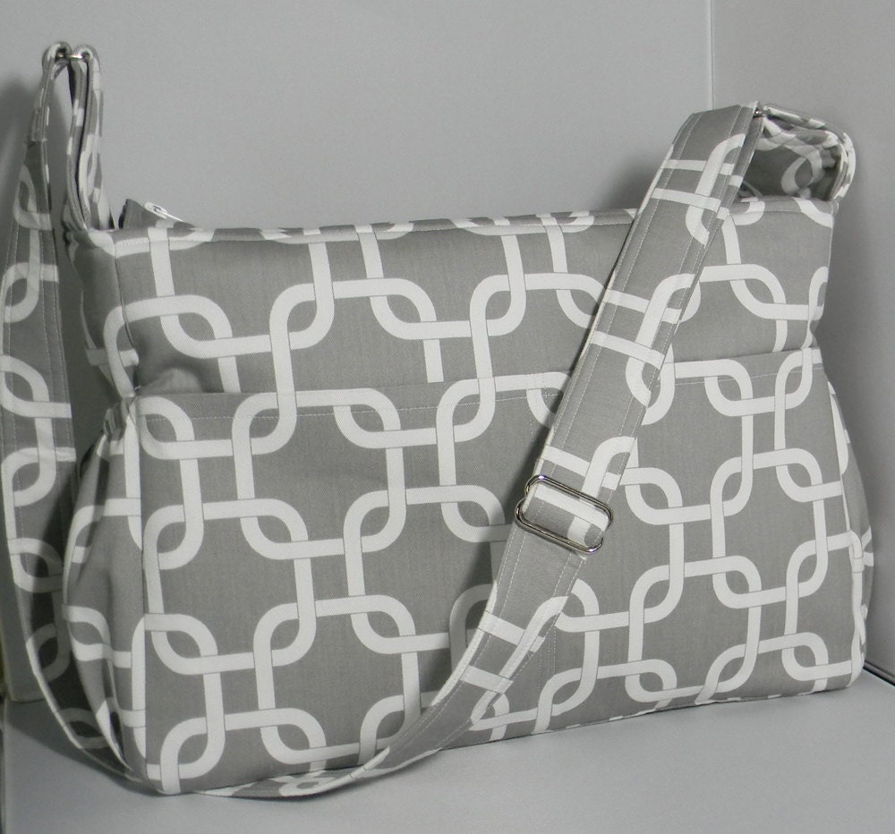 Diaper Bag  with Top Zipper Closure  in Gray or  You Choose your Fabric