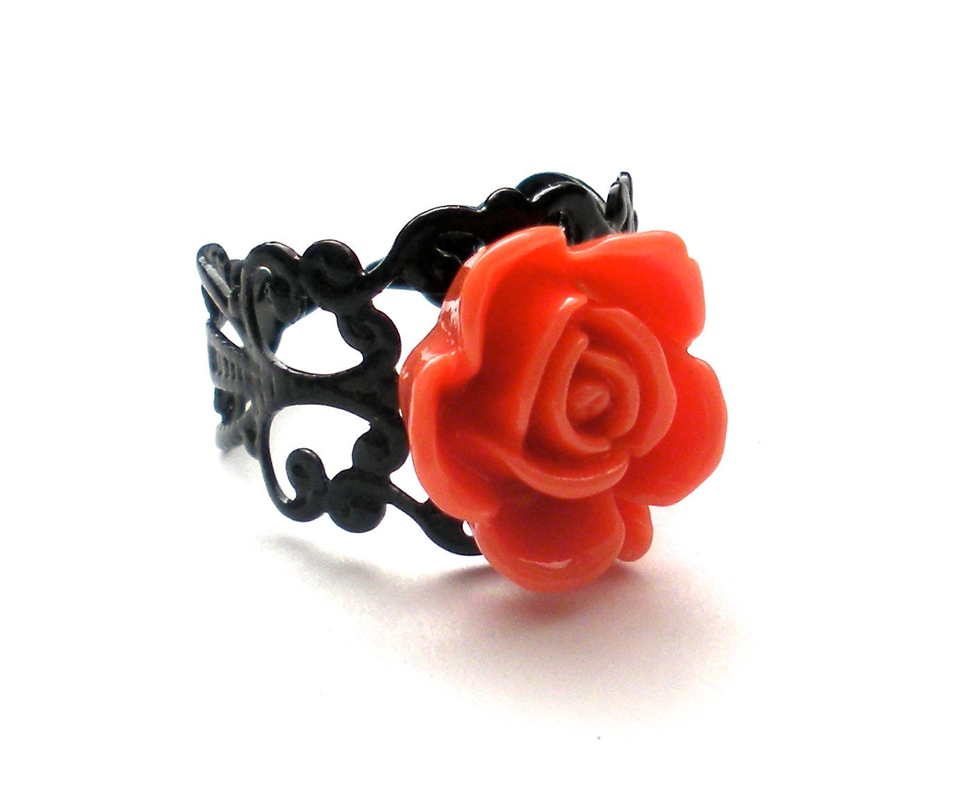 Orange and Black Cabochon Rose Filigree Ring, SF Giants Inspiration