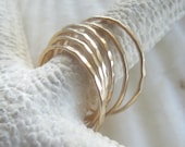 Thin Gold Bands -  Six Hammered Stacking Rings