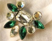 Rhinestone Emerald Silver Tone Pin Brooch Vintage Shipping Included