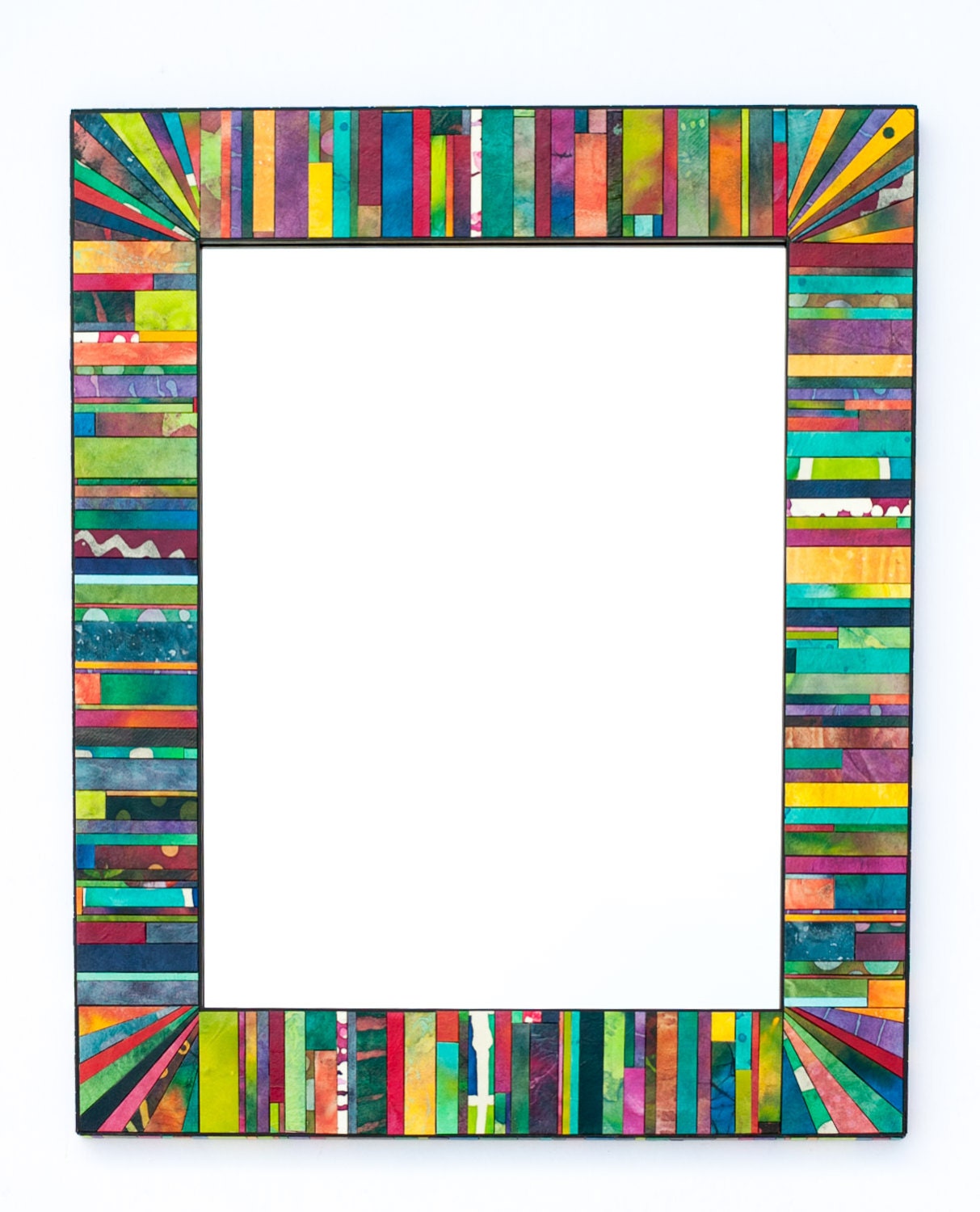 Wall Mirror Rectangle Colorful Geometric Striped Mosaic Handmade Paper 14x18