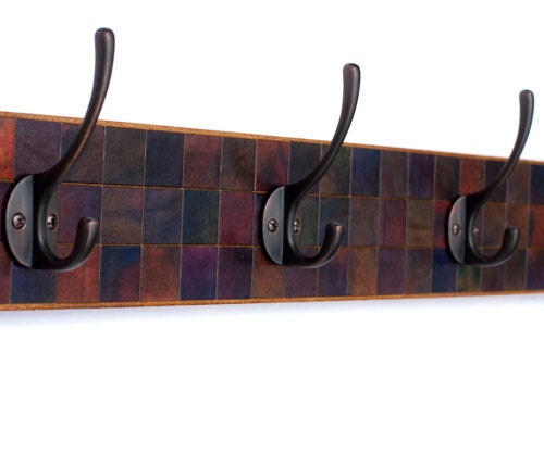 Wall Coat Rack Handmade Paper Blue Marbled Jewel Tones Mosaic Square Tile