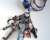 Lapis Lazuli Lariat Amulet Charm Necklace Indigo Aura Quartz Crystal Blue Kyanite Pendant Found Object NIGHT SKY ALCHEMY by Spinning Castle