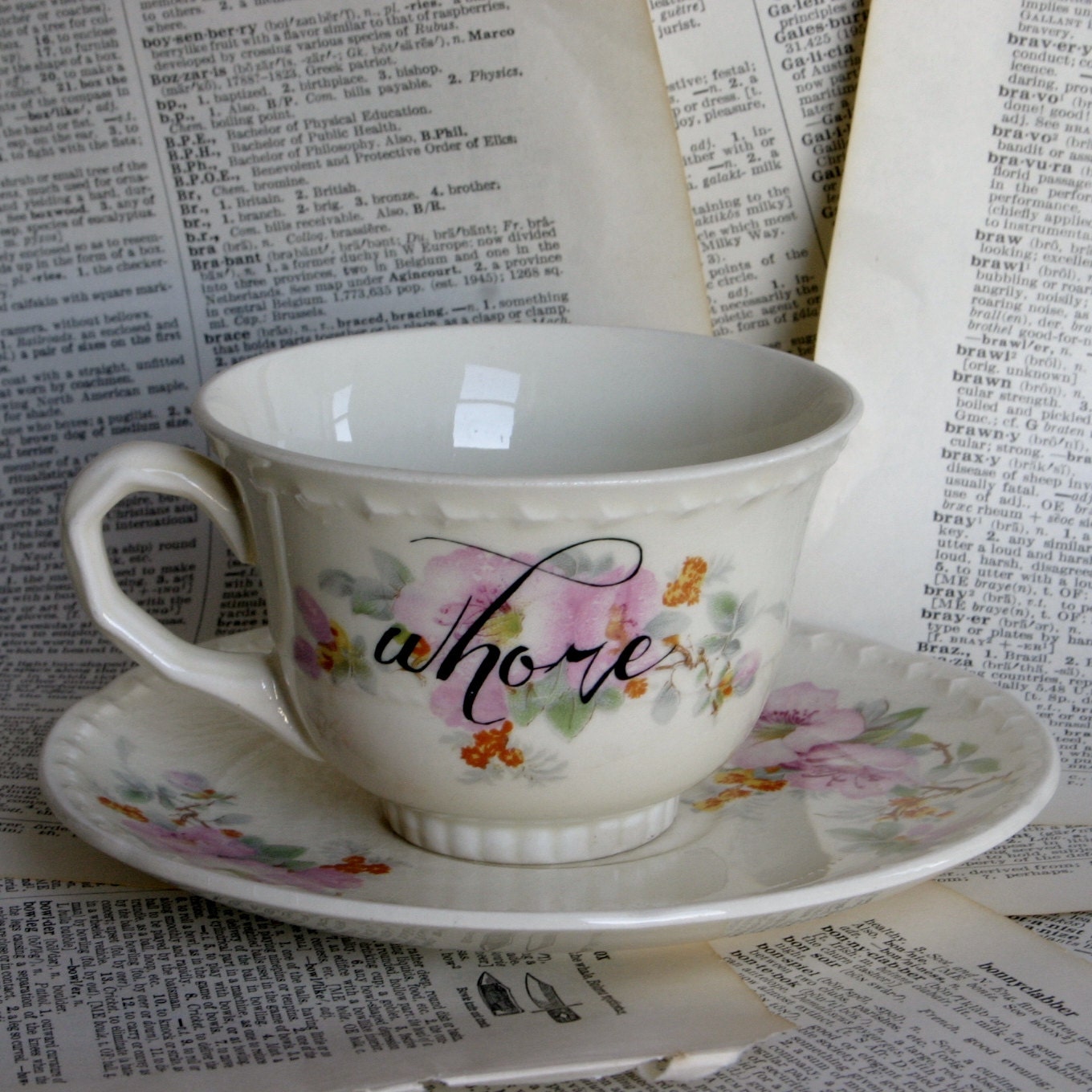 Crooksville WHORE teacup and saucer set