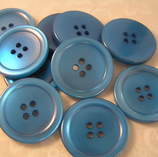 10 Blue 4 Hole Large Buttons 1-1/8 inch