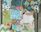 Blues, Greens, and Neutrals Cotton Fabric Scrap Bundle
