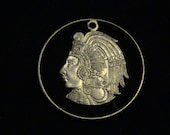 MEXICO - cut coin pendant - w/ Cuauhtemoc - Last Aztec Emperor - 1971