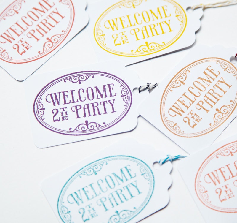 Welcome to the Party Tags - Hand stamped - Your choice of color