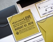 Square Wedding Save the Date - Modern Green and Black - Aubrey and Isiah - Custom Colors