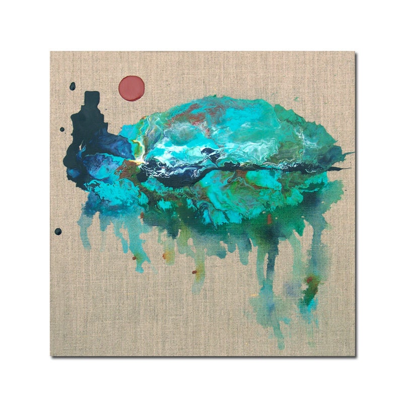 Original Abstract Landscape Red Moon Over Santa Fe -Turquoise Blue Art Catherine Jeltes