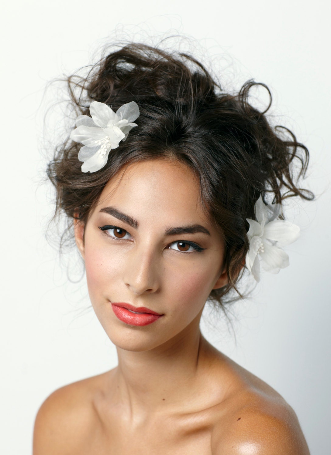 Bridal headpiece, ivory silk organza blossom hair pins