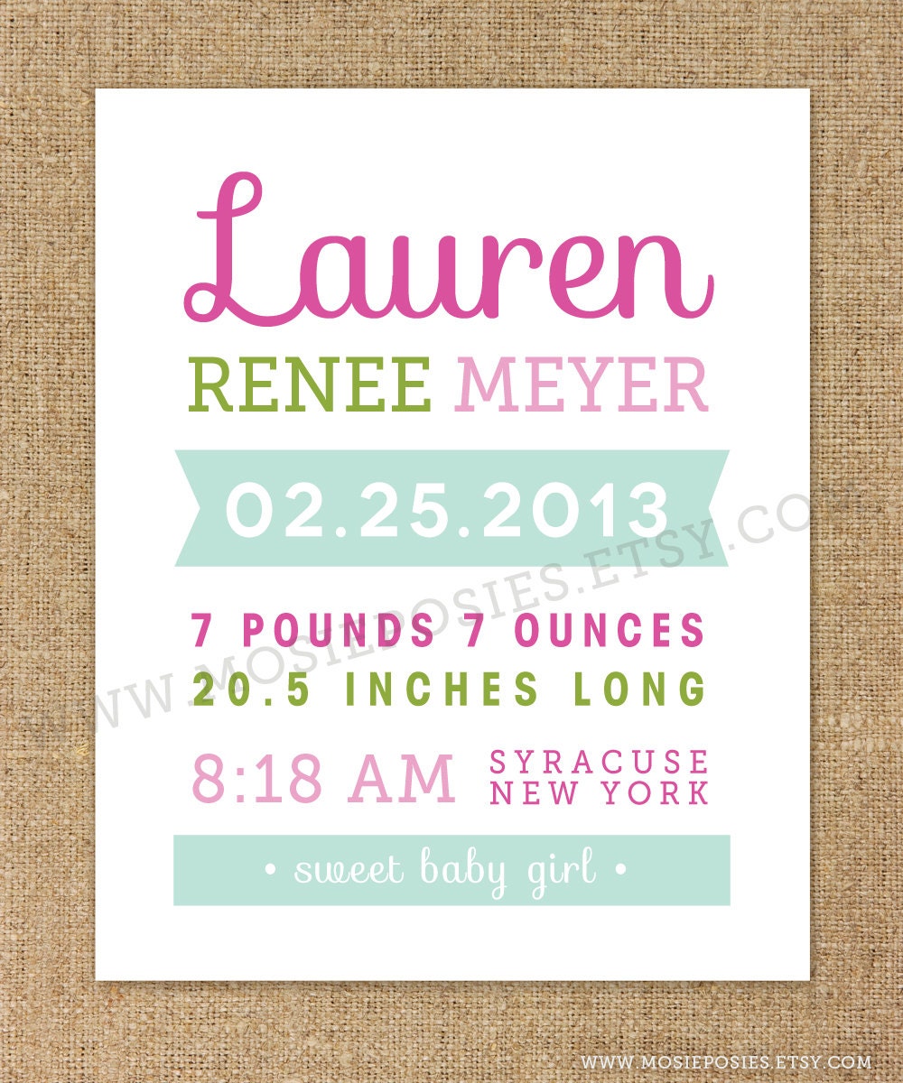 Fun & Modern Typography Birth Announcement Print