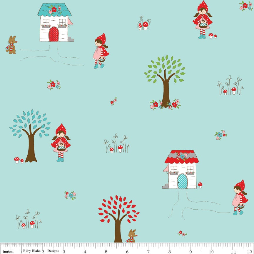 FABRIC Little RED RIDING Hood Main Print in Aqua by Riley Blake