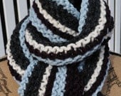 Striped Chunky Scarf - Long Warm Winter Scarf - Womens - Mens - Teen - Neckwarmer - Charcoal Grey - Ivory White - Eggplant - Blue