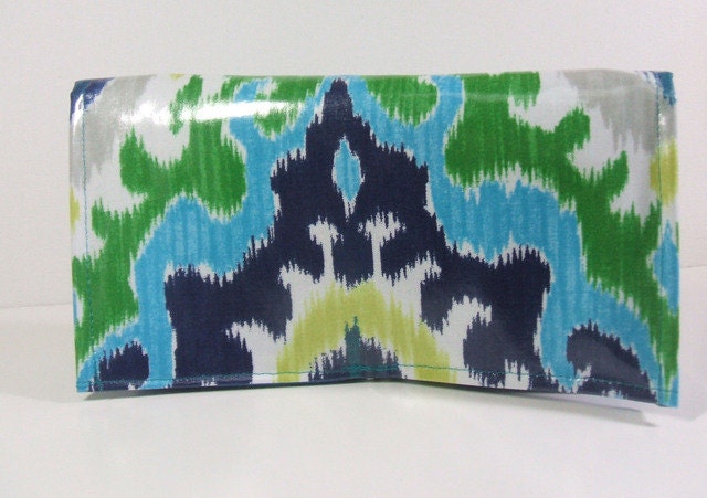 Waterproof Coupon Organizer Ikat in Blues and Greens