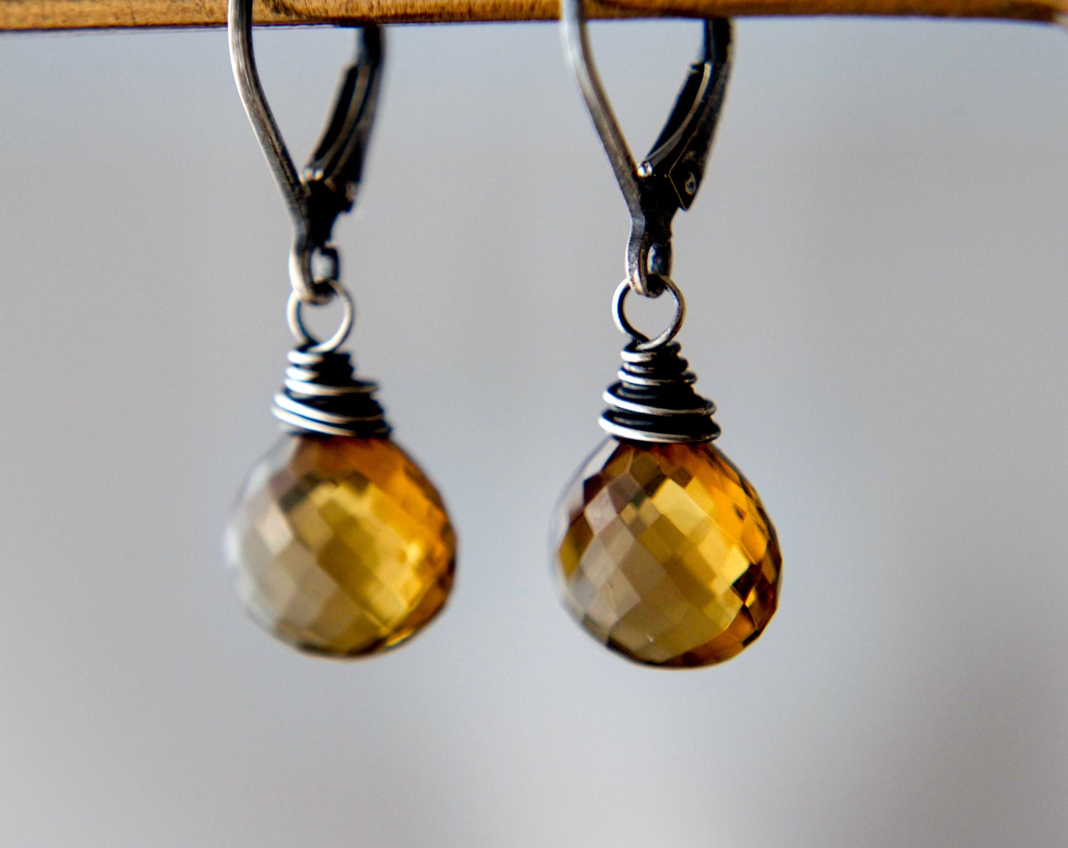 Whiskey Quartz Drop Earrings Caramel Brown Autumn Fashion Dangle PoleStar