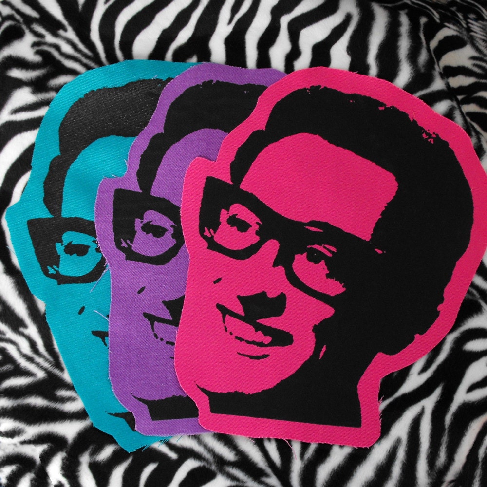 Large Buddy Holly Patch : Black on Purple/Pink/Turquoise