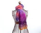 Hand Knit Scarf,   Womans  Lace Scarf,  Red, Purple, Fine Lacy Scarf