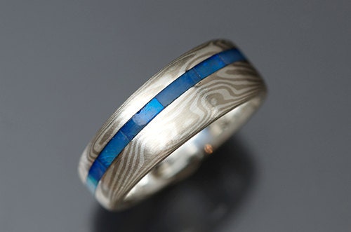 Mokumé Gane and Mintabie Opal Inlay Ring