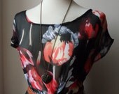 Black Floral Chiffon Beach BoHo Dress / Handmade / Choose Your Size