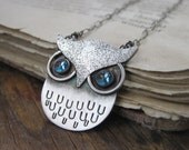 sterling owl necklace with london blue topaz eyes - Wisdom