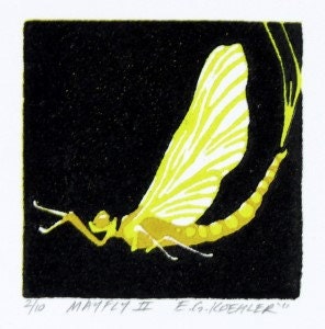 Mayfly II - Original Color-Reduction Woodcut