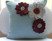 Decorative Throw Pillow Covers 16x16 Felt Applique Accent Embroidered Duck Blue Sofa Toss Couch Bed Pillow Case Home & Living Full Bloom