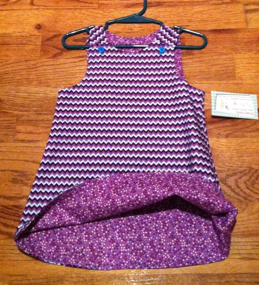 Reversible A Line  Dress Violet Damask by Groovy Gurlz Sizes 2t, 3t, 4t, 5y, 6y