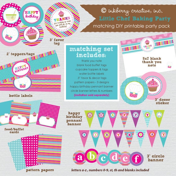 Little Chef - Pizza & Cupcakes Baking Birthday Party - DIY/Printable Complete Party Pack