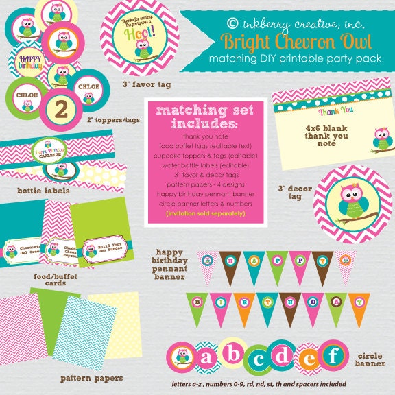 Polka Dot Chevron Owl Birthday Party - DIY/Printable Complete Party Pack Il_170x135