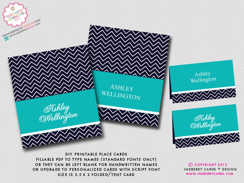Chic Chevron Wedding Place Cards or Food Buffet Cards - DIGITAL PRINTABLE FILE - Printed Options Also Available Il_570xn