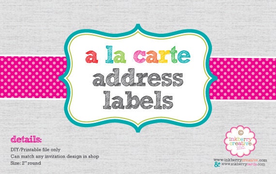 A La Carte RETURN ADDRESS LABELS - 2" Round - diy Digital Printable File Il_570xn