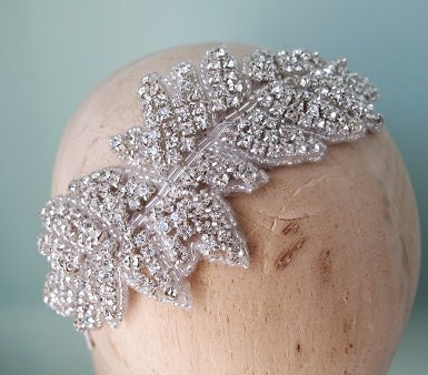 Ivy - deco glamour crystal rhinestone and silk headband - made to order