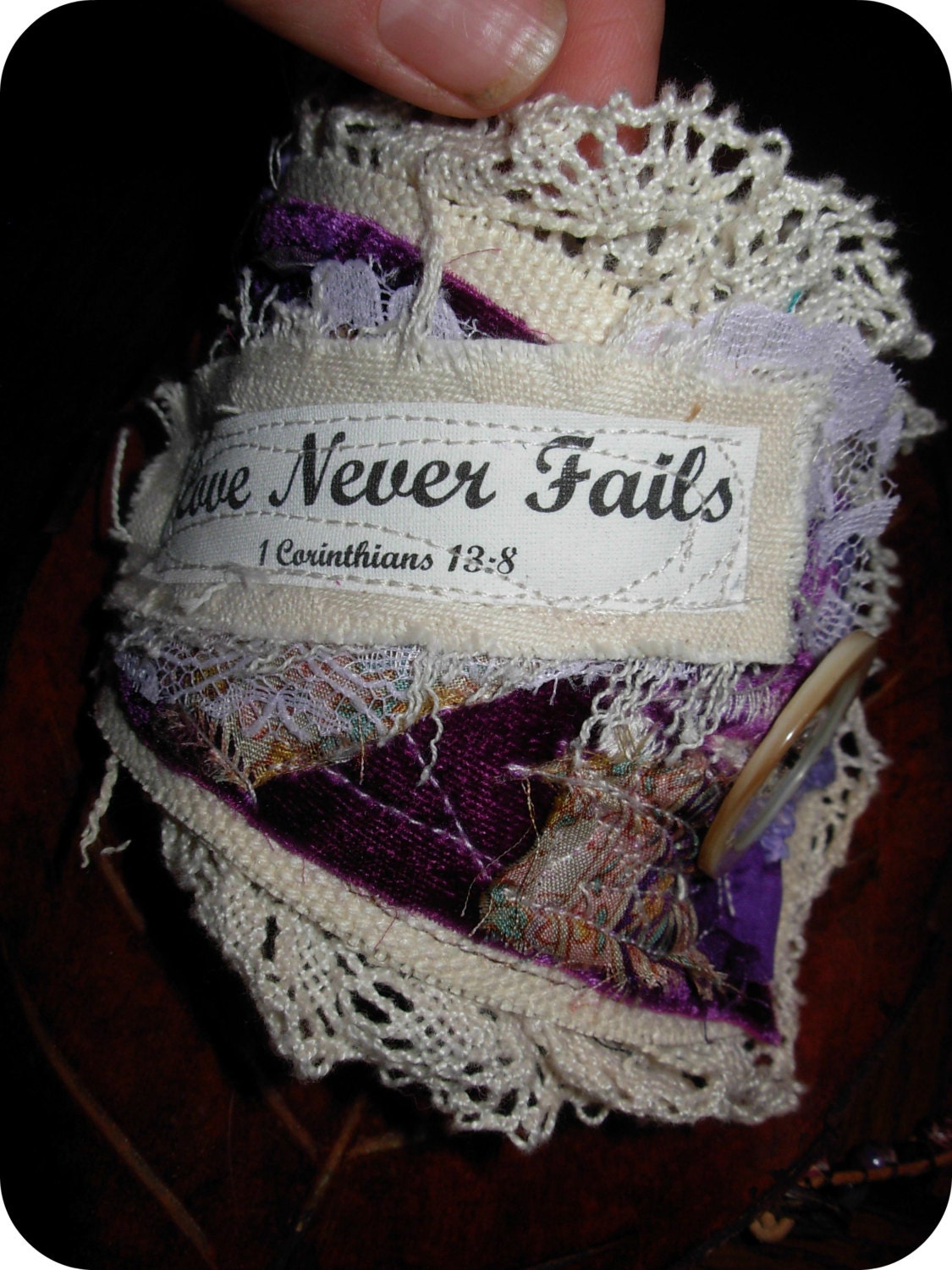 Love Never Fails Christian Scripture Bible Vintage Lace Cuff Bracelet