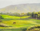 Upcountry Evening Magic Original Oil Painting 6x12 Art Artwork Tropical Maui Olinda Kula Island Hawaiian Rural Farm Pasture