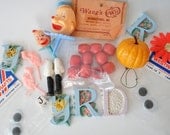 Vintage Creative Junkies--cake toppers, doll eyes, letters, red wooden beads