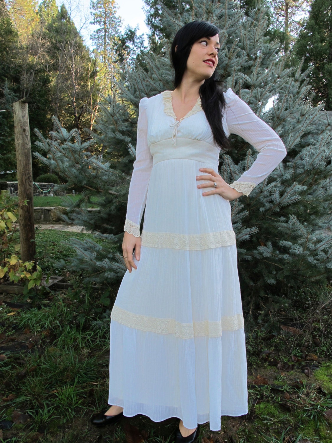 70s Boho Lace Ivory Wedding Dress