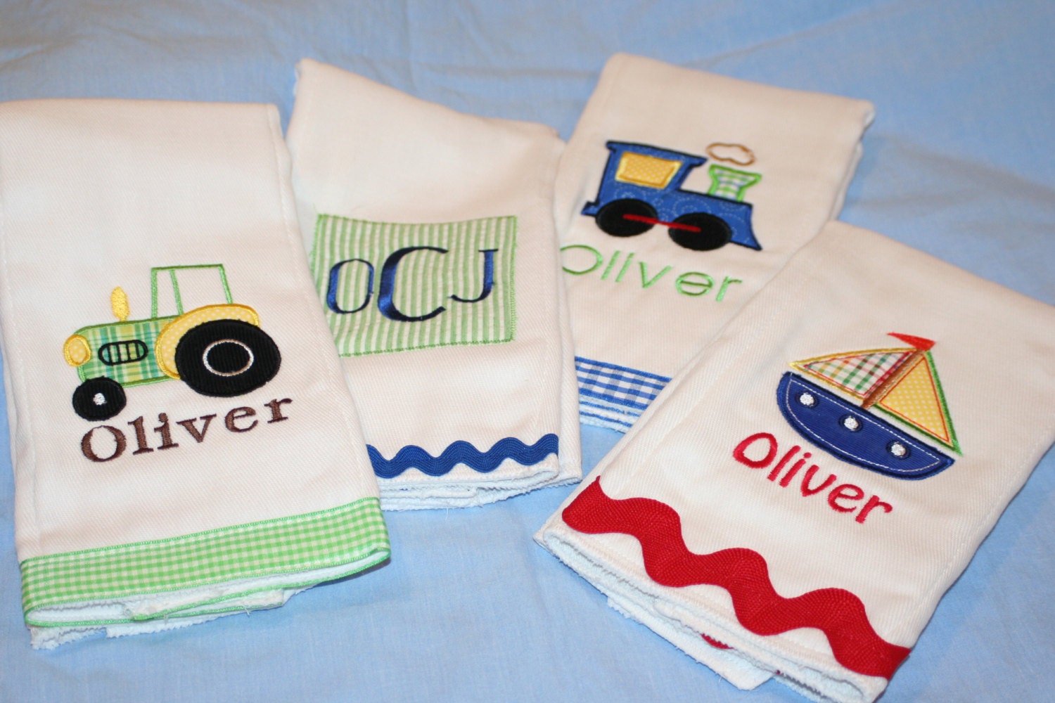 Transportation - Set of 4 - Applique Burp Cloths for a Boy
