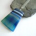 Navy Blue Agate Necklace, Striped Stone Pendant, Geometric Jewelry