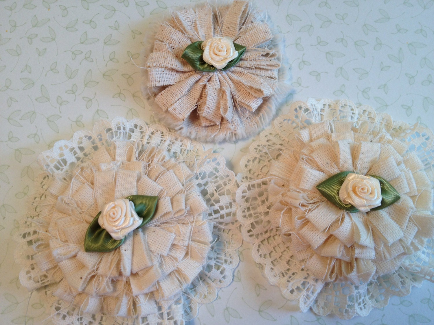 Shabby Chic, Muslin Embellishments, Applique, Scrapbooking, Mixed Media, Gift Wrap, Package Toppers, Home Decor, Accessories, Rag Flowers