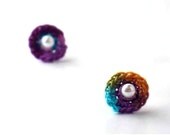 On Sale Marked Down 20% Crochet Earrings Stud Earrings Mini Circles Round Earrings Purple Berry Orange Teal Spring Green Turquoise