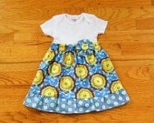 Baby Girls Onesie Dress - NB to 24 mos - Buttercups in Blue - Soul Blossoms Collection